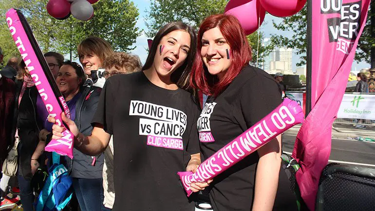 Members of Team CLIC Sargent cheering on runners