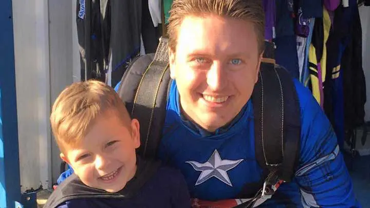 Tim and Michael before Tim does a skydive for CLIC Sargent