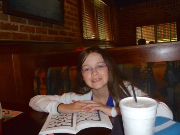 Sara at a celebratory meal after her last treatment in Florida
