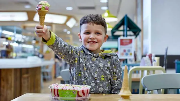 Albie, five, helped develop the new Morrisons Candyfloss and apple flavour ice cream