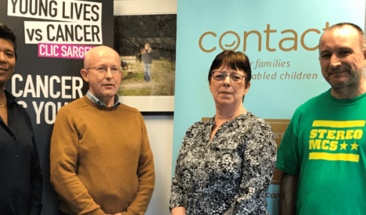 CLIC Sargent and Contact (L-R CLIC Sargent's Michelle Vernon and Andrew Cooper, Contact's Anne Brook and Alex Pook)