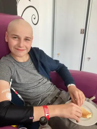 A photo of Freddy in hospital during treatment