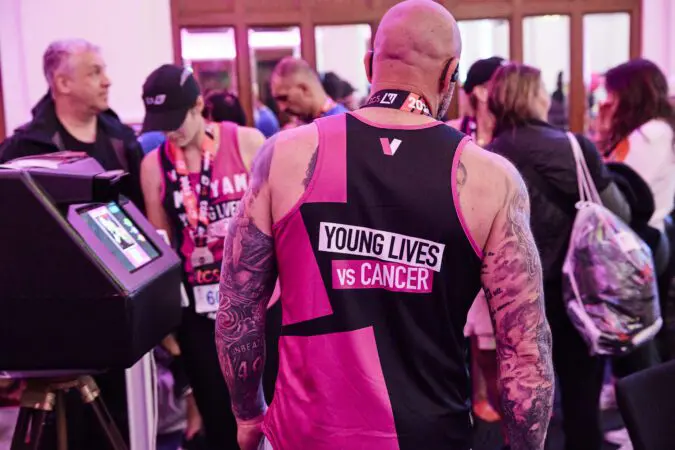 The back of a Young Lives vs Cancer London Marathon runner's shirt