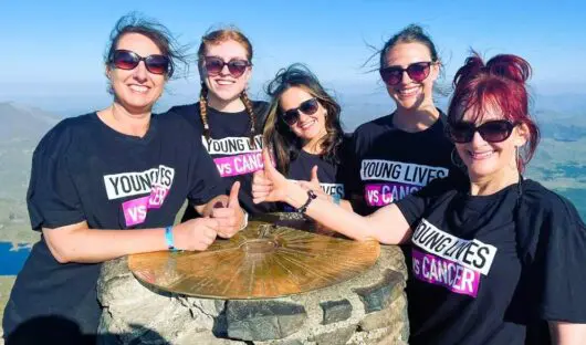 Smiling group of women on a beautiful day at the top of Snowdon