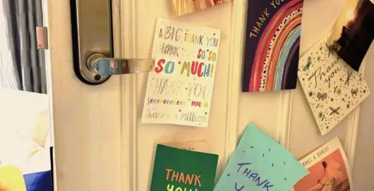 Thank you cards from families - on the door at CLIC House
