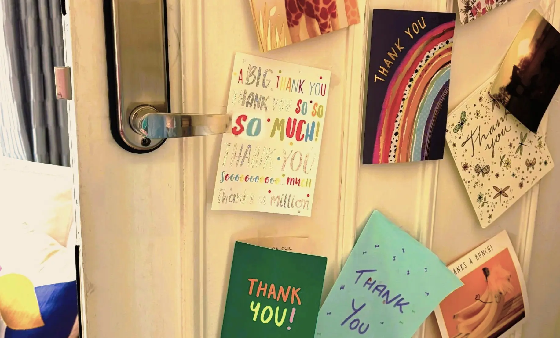 Thank you cards from families - on the door at CLIC House