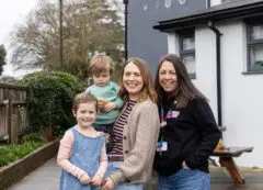 Photo of Margot's family with a Young Lives vs Cancer social worker at Jean's House.