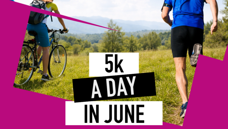 5k a Day in June image with two cyclists and a runner