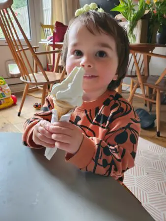 Teddy holding an ice cream