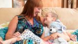 Amelia and mum Michelle with Barnaby the CLIC Sargent bear