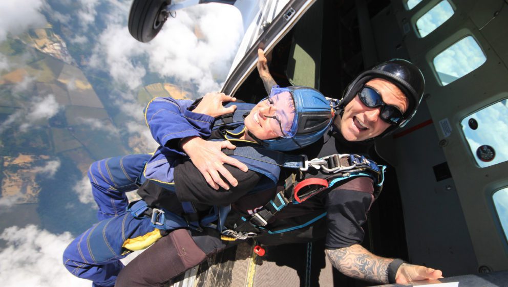 CLIC Sargent Skydiver Rachel jumps out of the plane